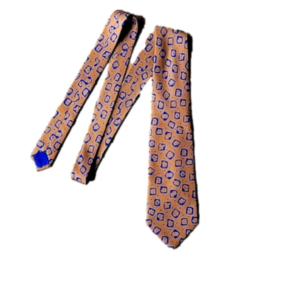 Valentino Garavani Silk Italian Bronze Blue Dots Geometrical Necktie Vintage - Picture 15 of 16